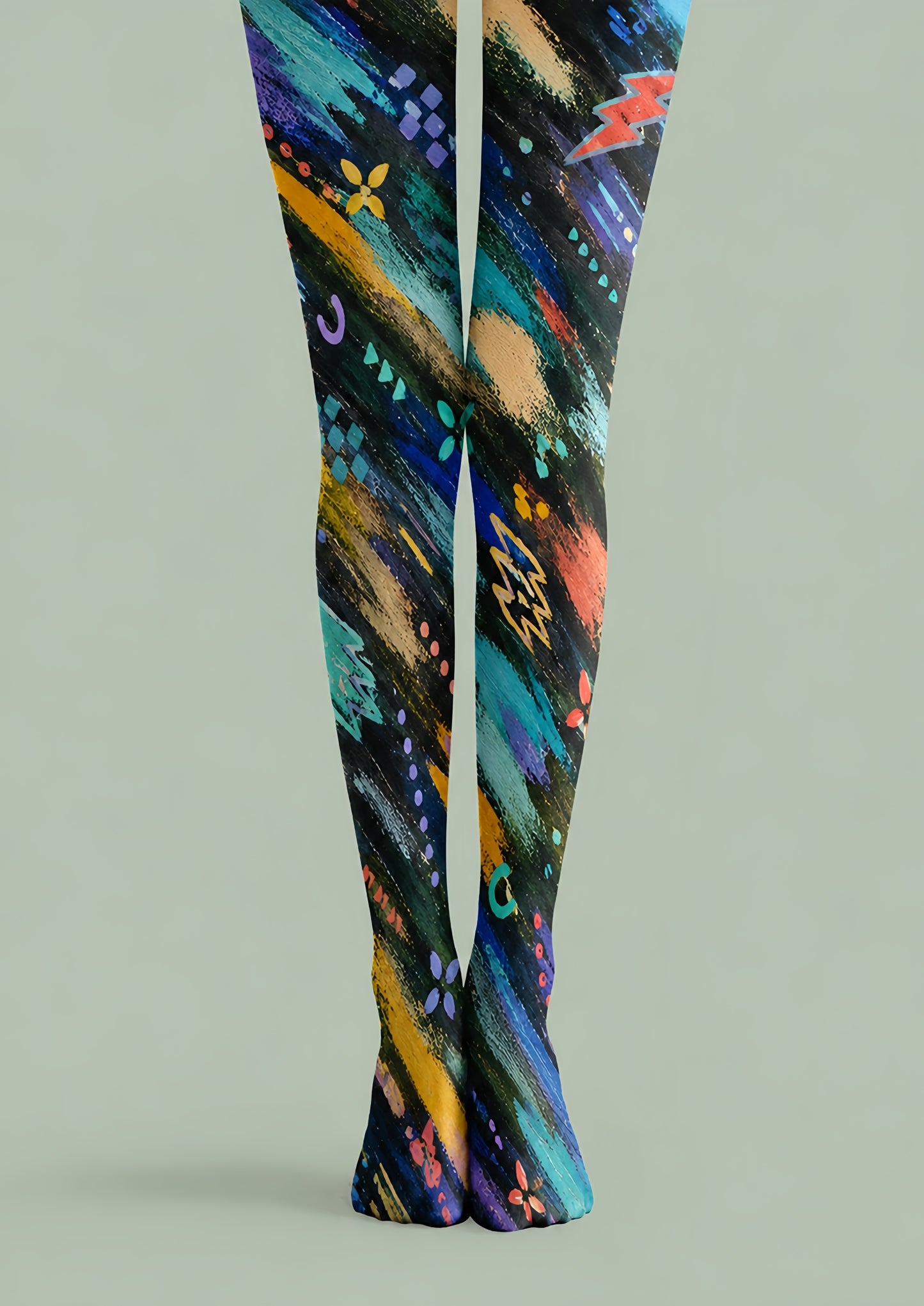 Abstract Brush Stroke Colorful Tights H68-99