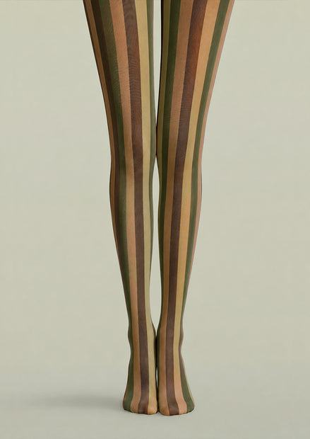 Vintage Autumn Brown Green Striped Pantyhose Tights H68-9