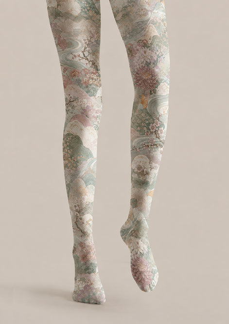 Oriental Floral Scenic Tights Pantyhose H69-1