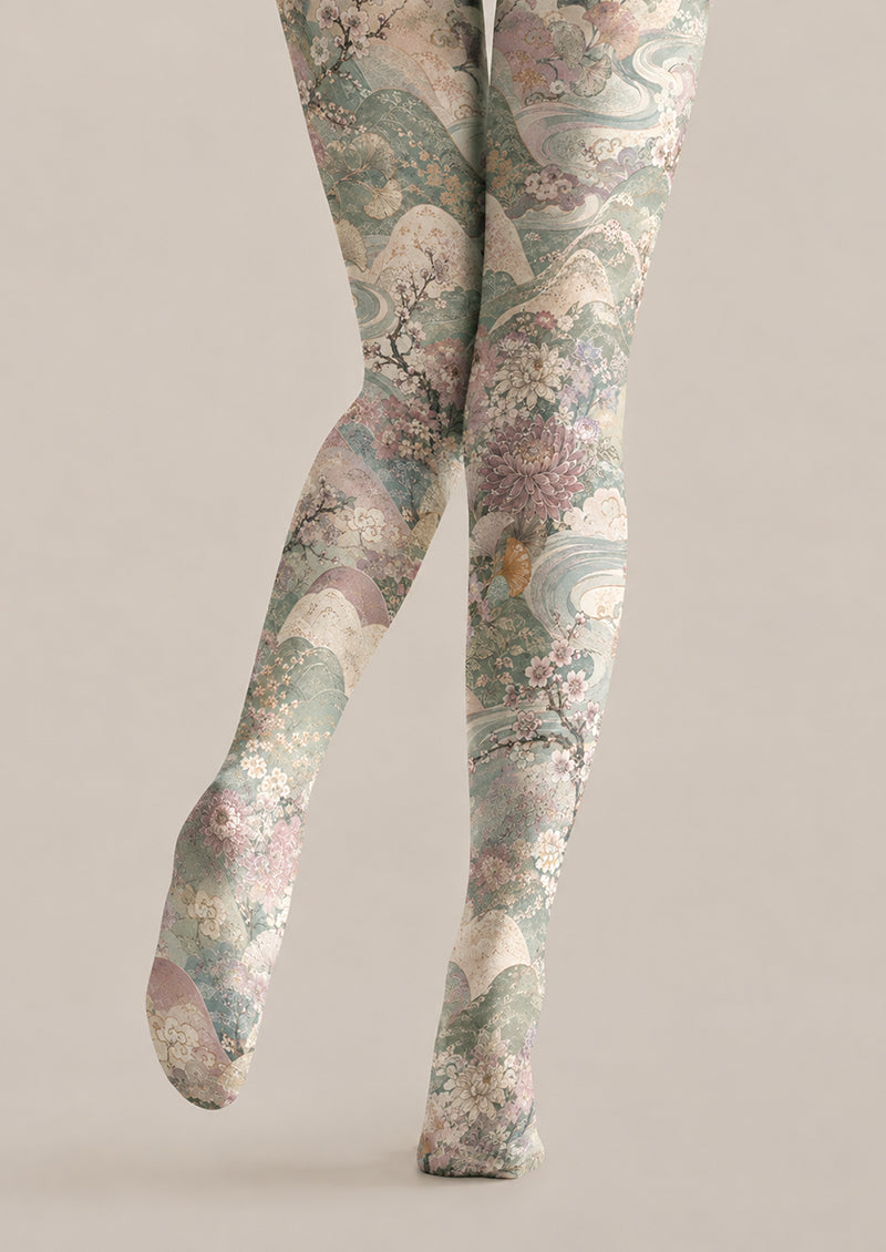 Oriental Floral Scenic Tights Pantyhose H69-1