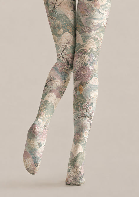 Oriental Floral Scenic Tights Pantyhose H69-1