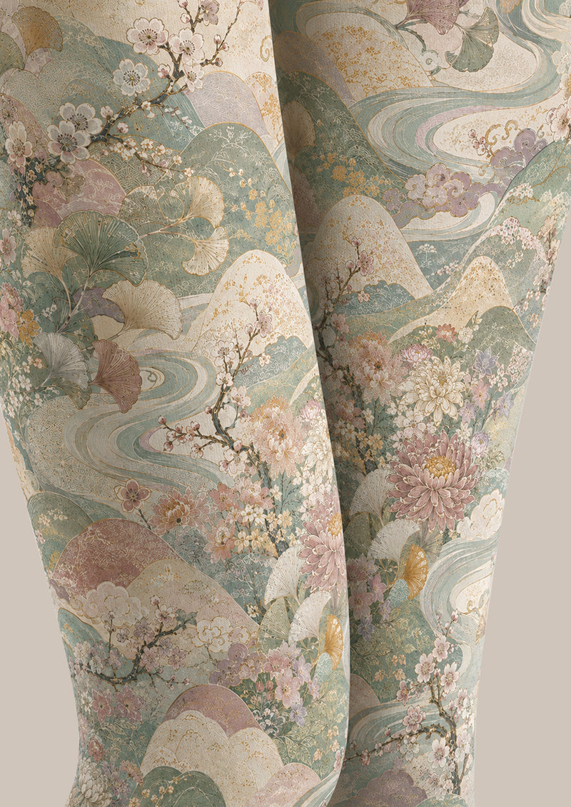 Oriental Floral Scenic Tights Pantyhose H69-1