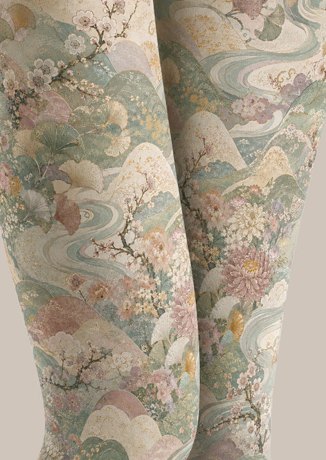 Oriental Floral Scenic Tights Pantyhose H69-1