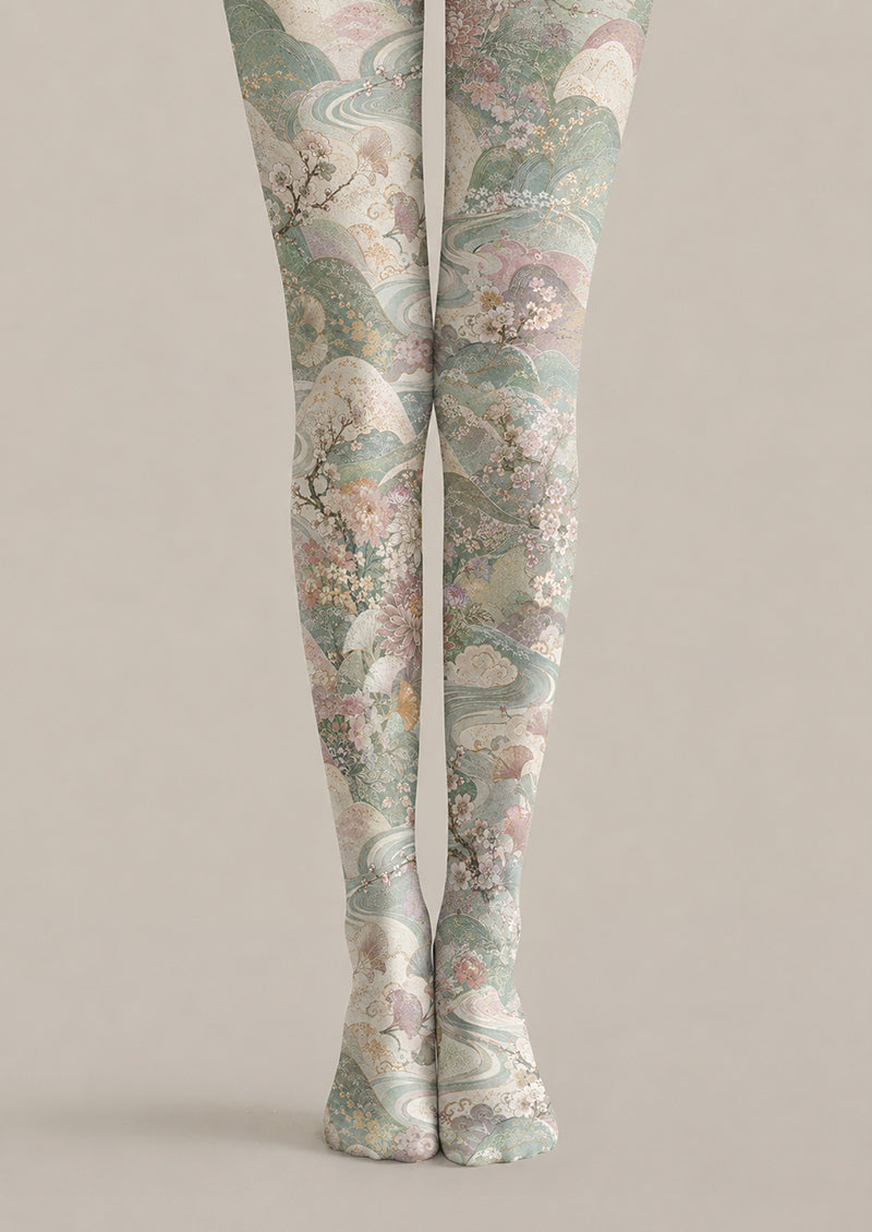 Oriental Floral Scenic Tights Pantyhose H69-1