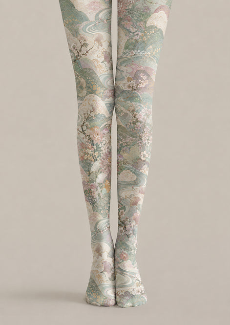 Oriental Floral Scenic Tights Pantyhose H69-1
