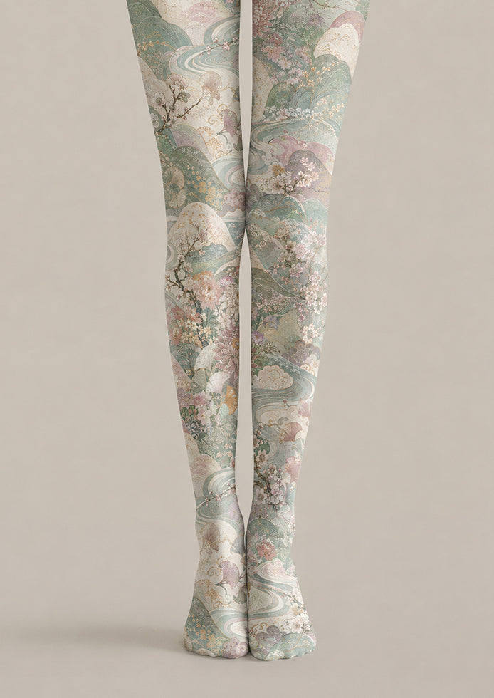 Oriental Floral Scenic Tights Pantyhose H69-1