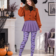 Purple Bat Print Tights Graphic Hosiery H69-10