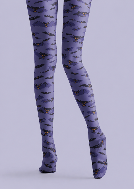 Purple Bat Print Tights Graphic Hosiery H69-10