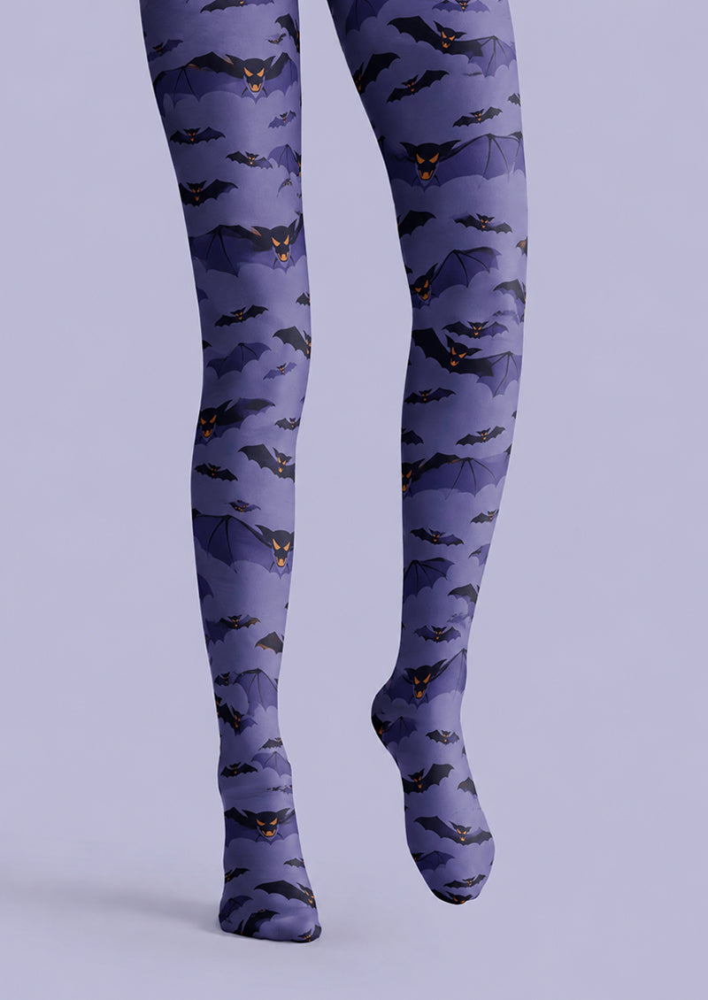 Purple Bat Print Tights Graphic Hosiery H69-10