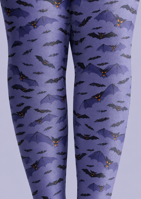 Purple Bat Print Tights Graphic Hosiery H69-10