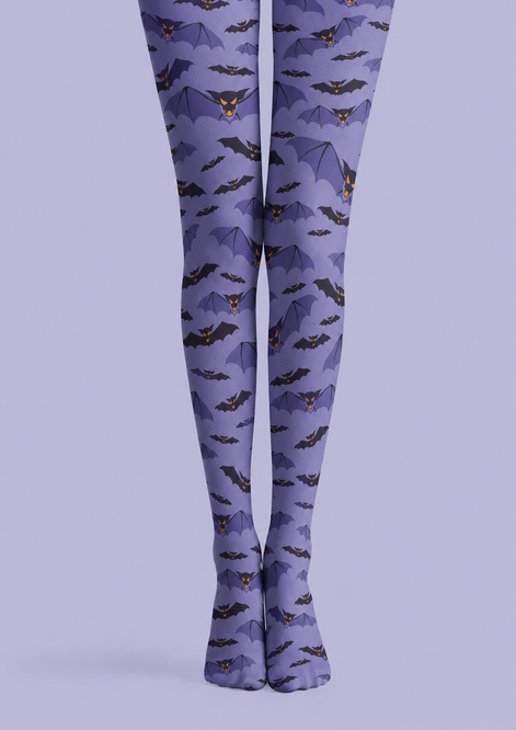 Purple Bat Print Tights Graphic Hosiery H69-10