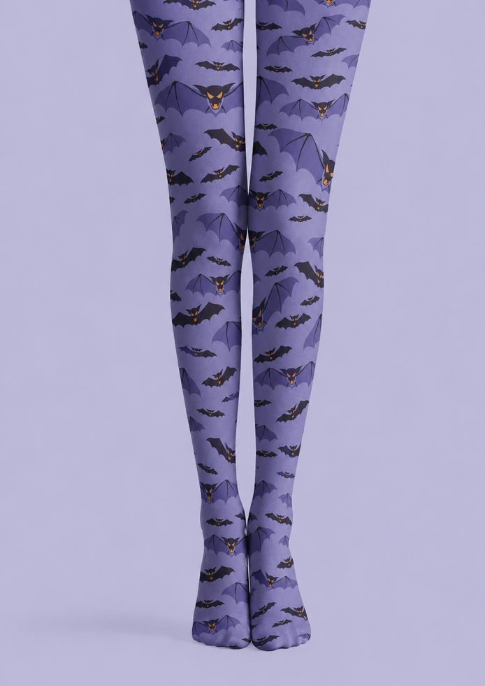 Purple Bat Print Tights Graphic Hosiery H69-10
