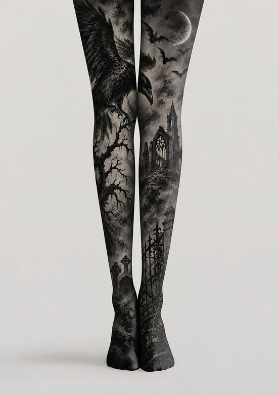 Gothic Raven Graveyard Halloween Tights H69-15