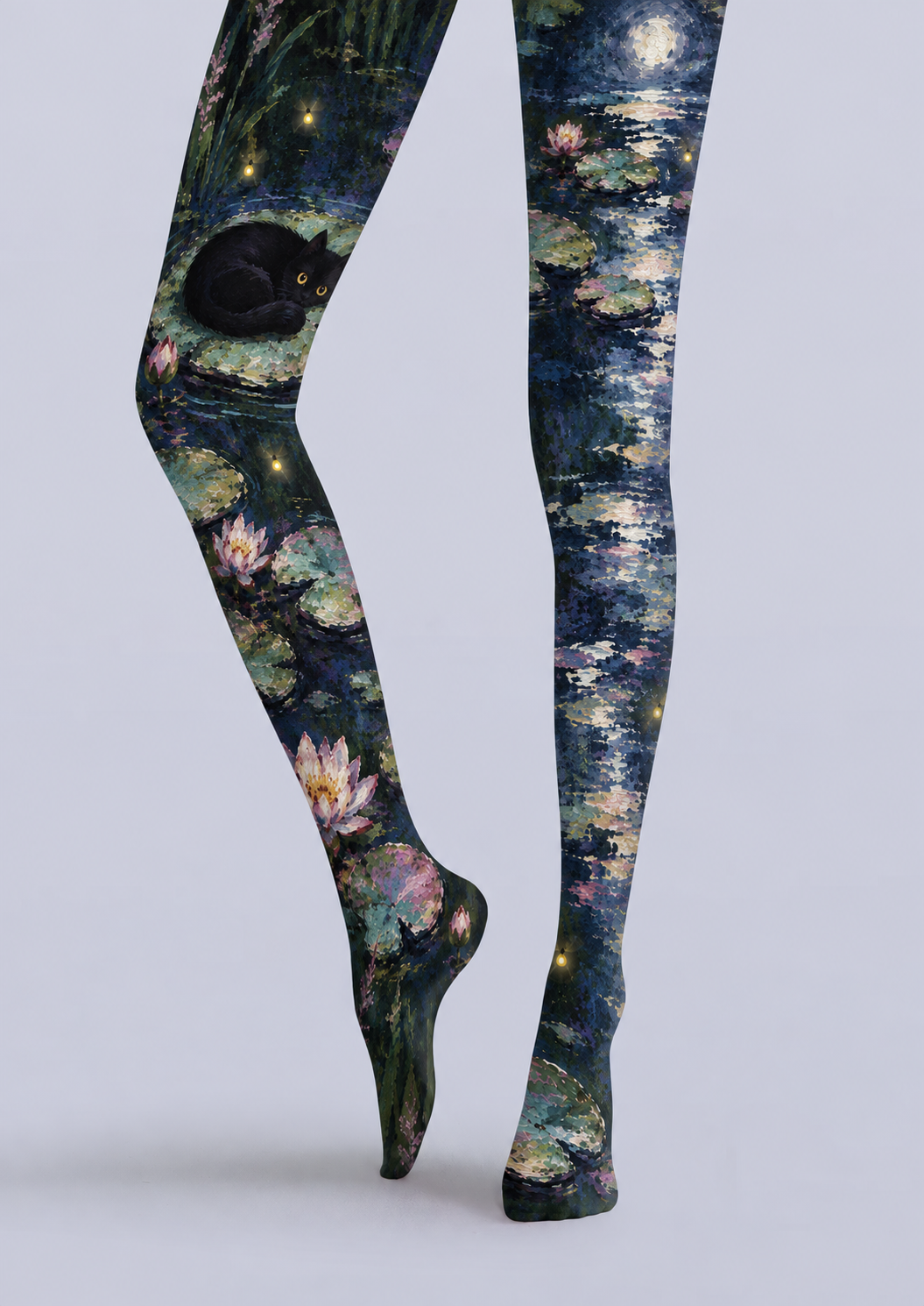 Moonlit Black Cat Pond Tights Hosiery Pantyhose H69-17