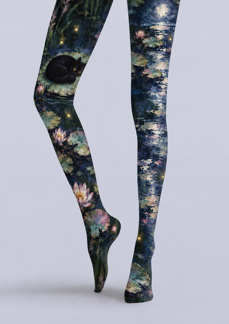 Moonlit Black Cat Pond Tights Hosiery Pantyhose H69-17