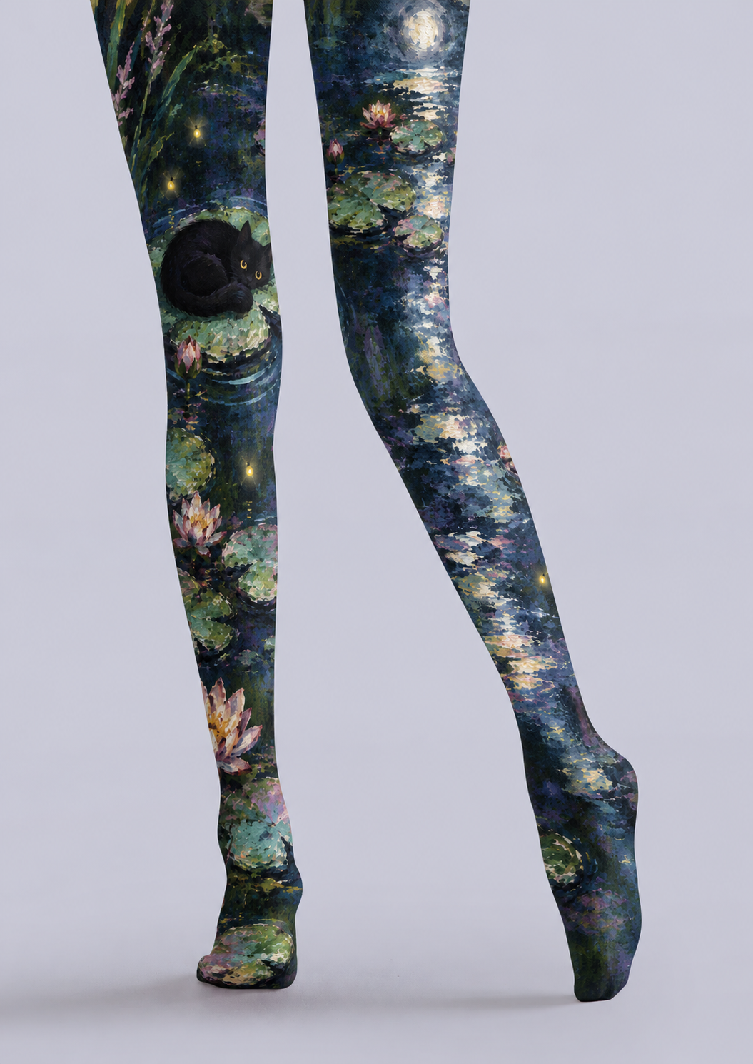 Moonlit Black Cat Pond Tights Hosiery Pantyhose H69-17