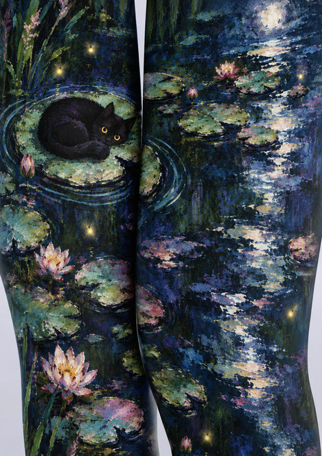 Moonlit Black Cat Pond Tights Hosiery Pantyhose H69-17