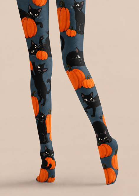 Black Cat Pumpkin Halloween Tights H69-19