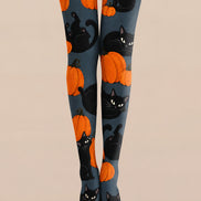 Black Cat Pumpkin Halloween Tights H69-19