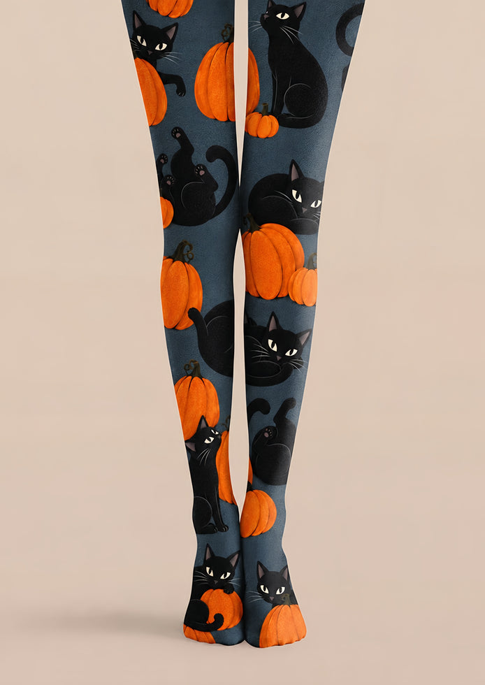 Black Cat Pumpkin Halloween Tights H69-19