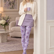 Lavender Floral Print Tights Pantyhose H69-2