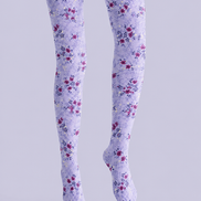 Lavender Floral Print Tights Pantyhose H69-2