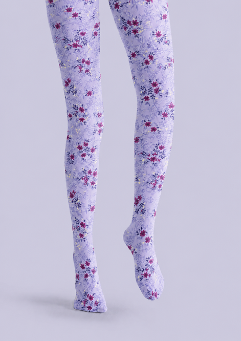Lavender Floral Print Tights Pantyhose H69-2