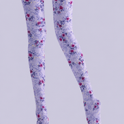 Lavender Floral Print Tights Pantyhose H69-2