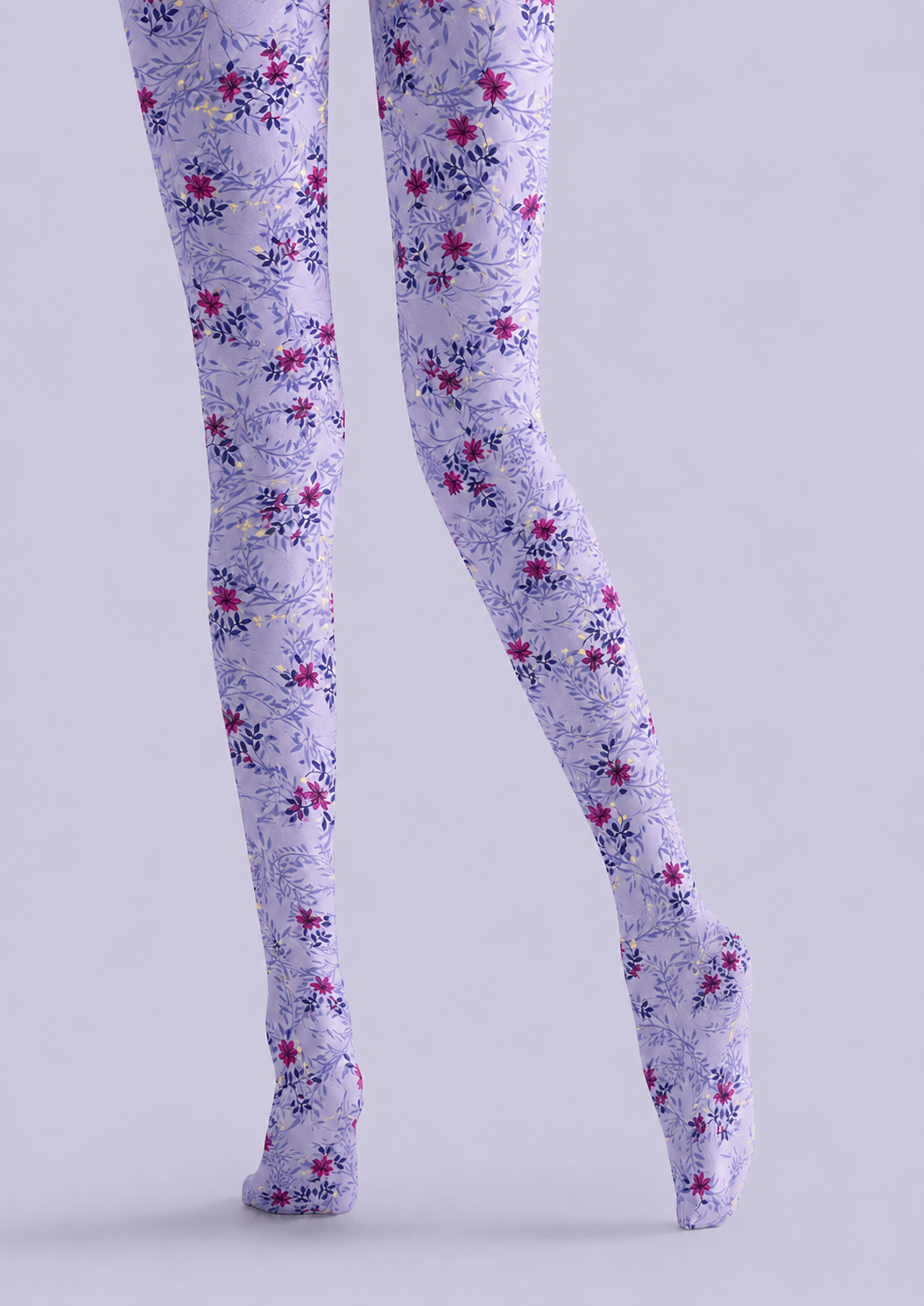 Lavender Floral Print Tights Pantyhose H69-2