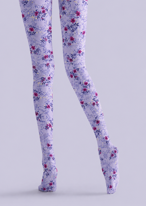 Lavender Floral Print Tights Pantyhose H69-2