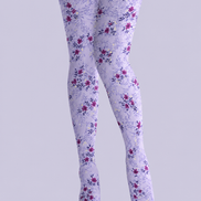 Lavender Floral Print Tights Pantyhose H69-2