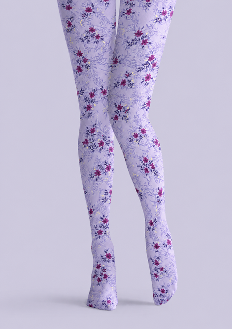Lavender Floral Print Tights Pantyhose H69-2