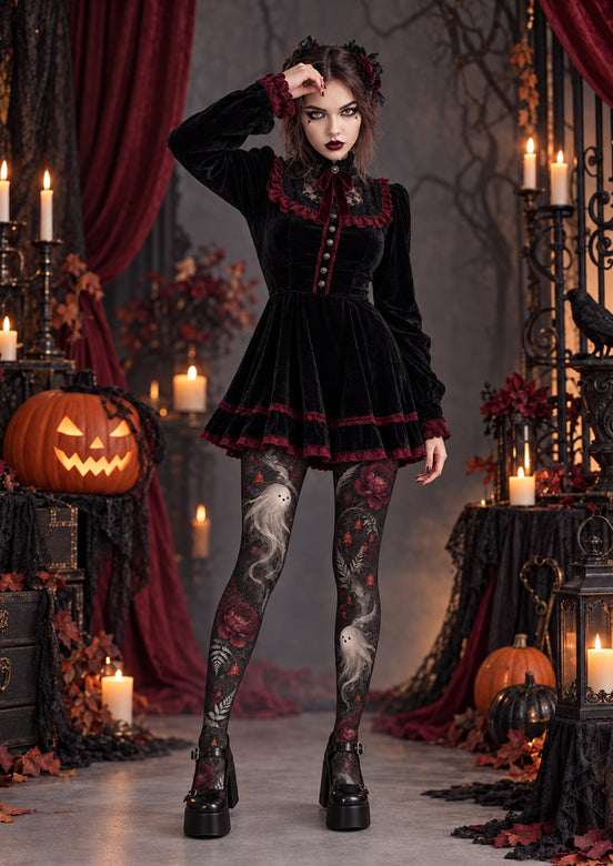 Ghost Floral Halloween Tights Pantyhose H69-26