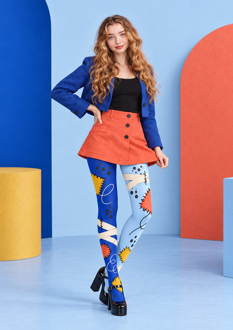 Playful Color Block Tights Hosiery Pantyhose H69-28