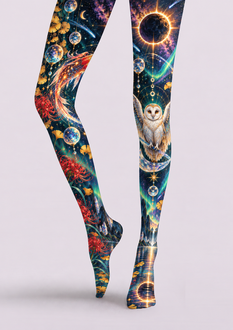 Celestial Owl Eclipse Graphic Tights Pantyhose H69-29