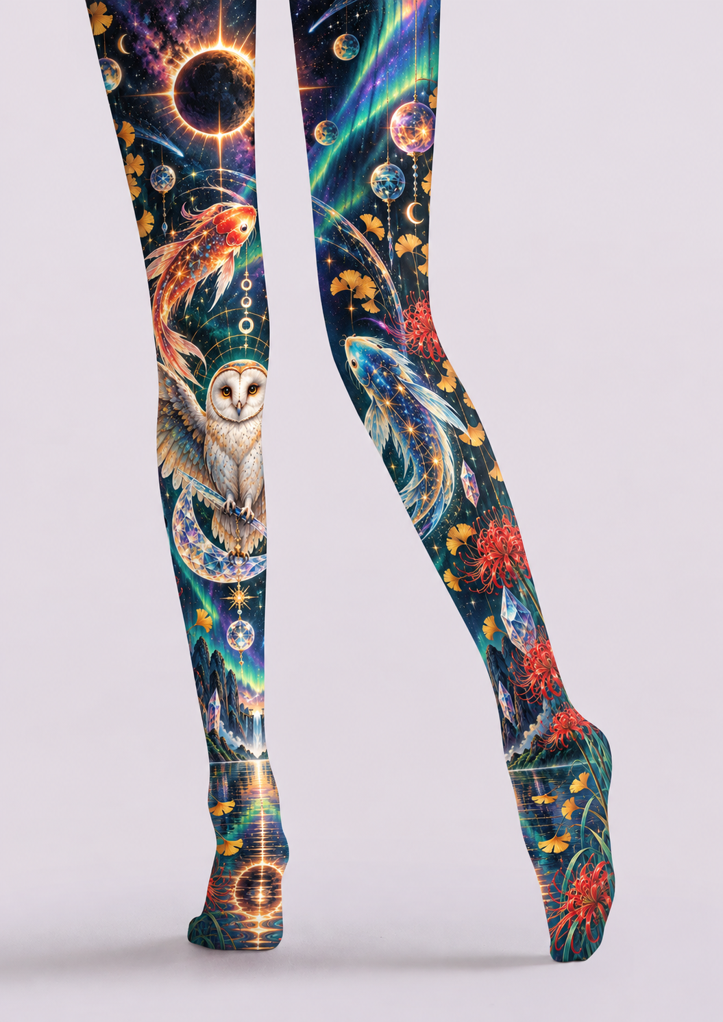 Celestial Owl Eclipse Graphic Tights Pantyhose H69-29