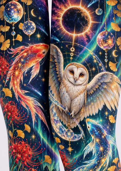 Celestial Owl Eclipse Graphic Tights Pantyhose H69-29