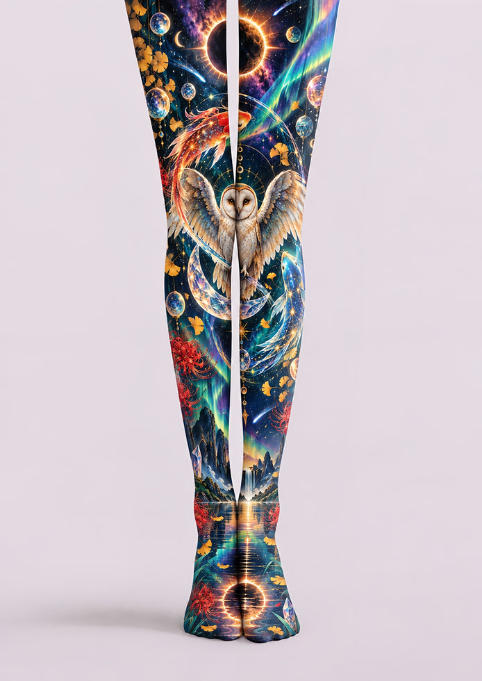 Celestial Owl Eclipse Graphic Tights Pantyhose H69-29