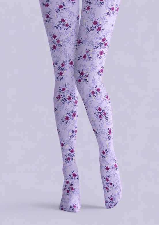 Lavender Floral Print Tights Pantyhose H69-2