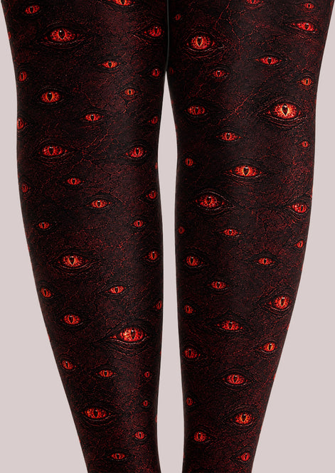 Blood Red Eye Print Gothic Tights H69-3