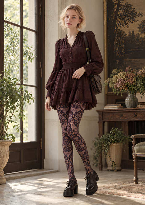 Mystic Fox Botanical Tights Hosiery Pantyhose H69-30