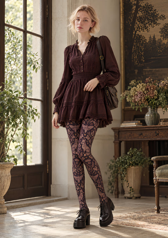Mystic Fox Botanical Tights Hosiery Pantyhose H69-30