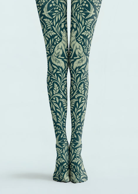 Woodland Fox Floral Print Tights Hosiery Pantyhose H69-31