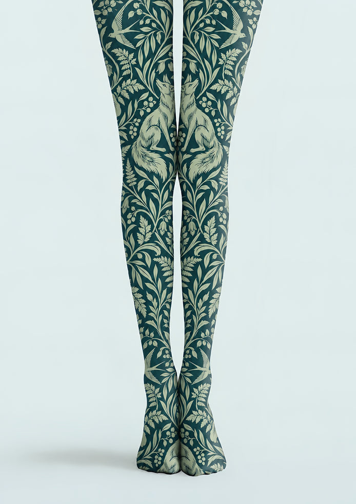 Woodland Fox Floral Print Tights Hosiery Pantyhose H69-31