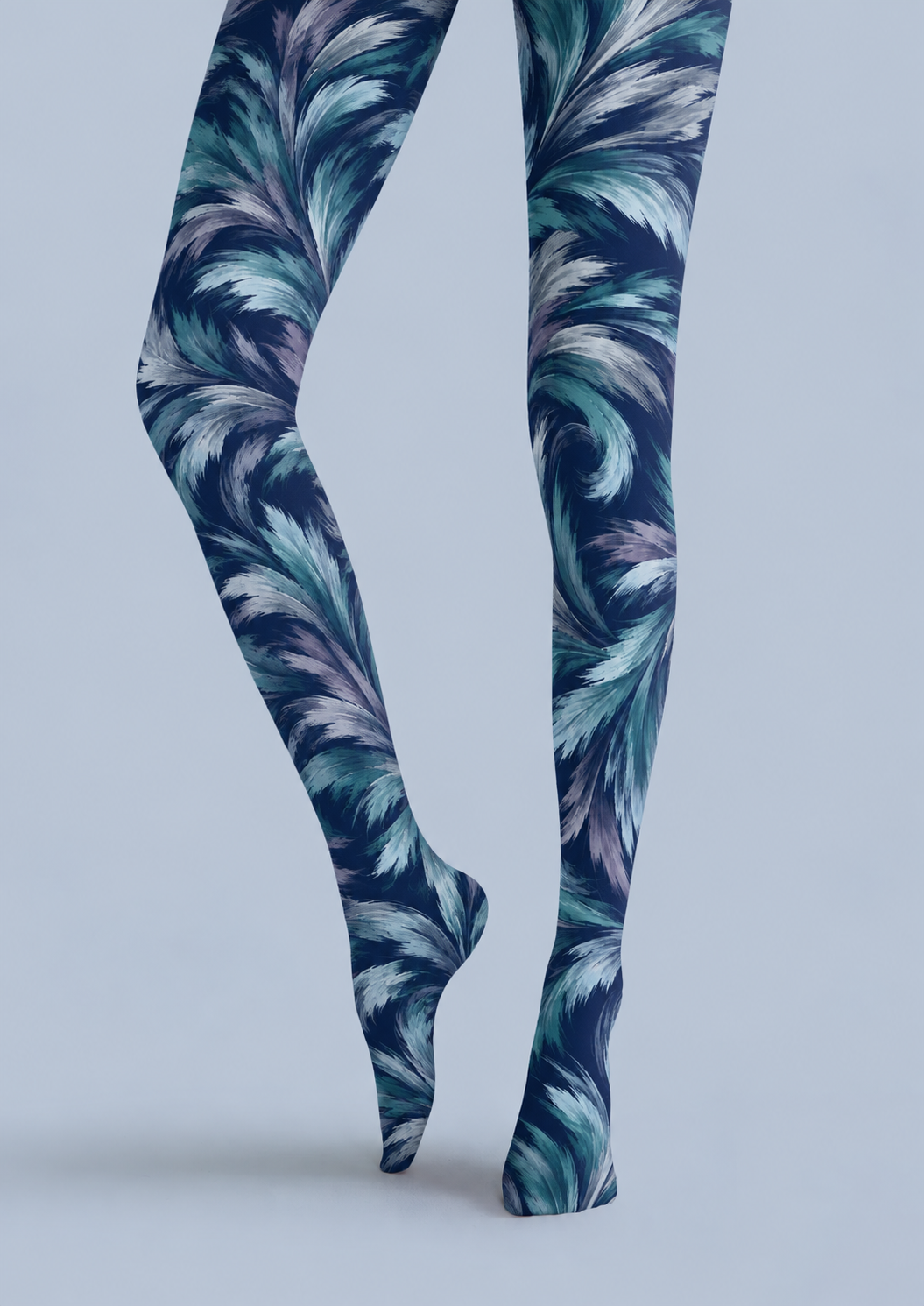 Artistic Blue Feather Pattern Tights Hosiery H69-32