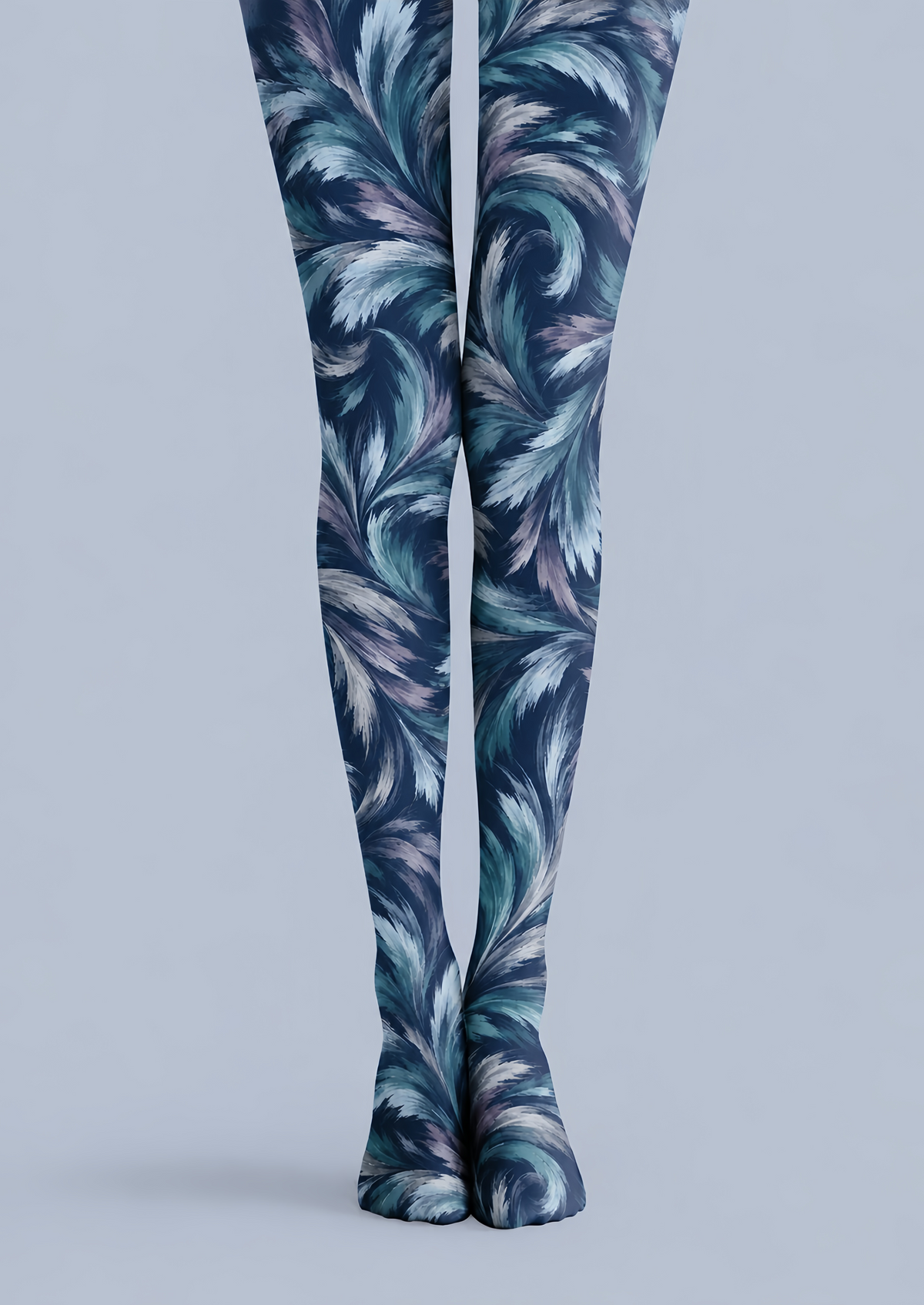 Artistic Blue Feather Pattern Tights Hosiery H69-32