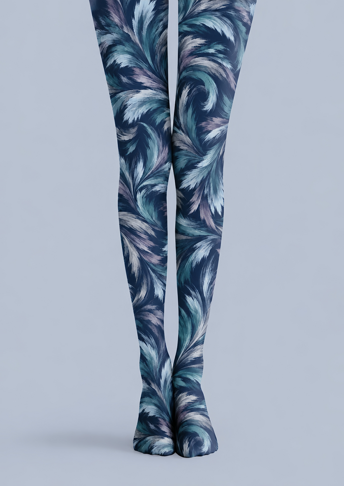 Artistic Blue Feather Pattern Tights Hosiery H69-32