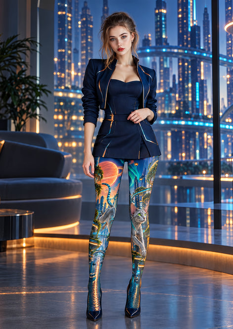 Cyberpunk Cat Graphic Tights Hosiery Pantyhose H69-36