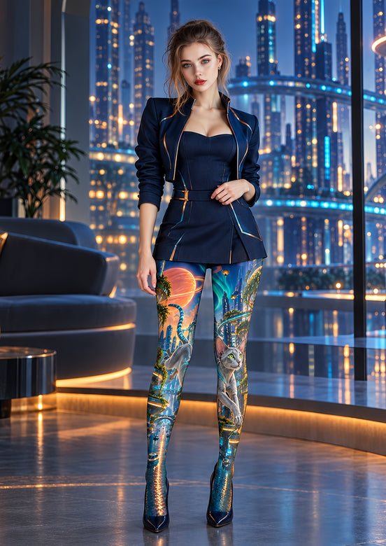 Cyberpunk Cat Graphic Tights Hosiery Pantyhose H69-36