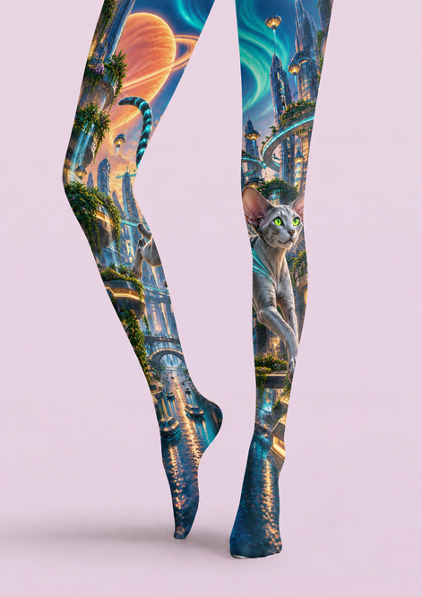 Cyberpunk Cat Graphic Tights Hosiery Pantyhose H69-36